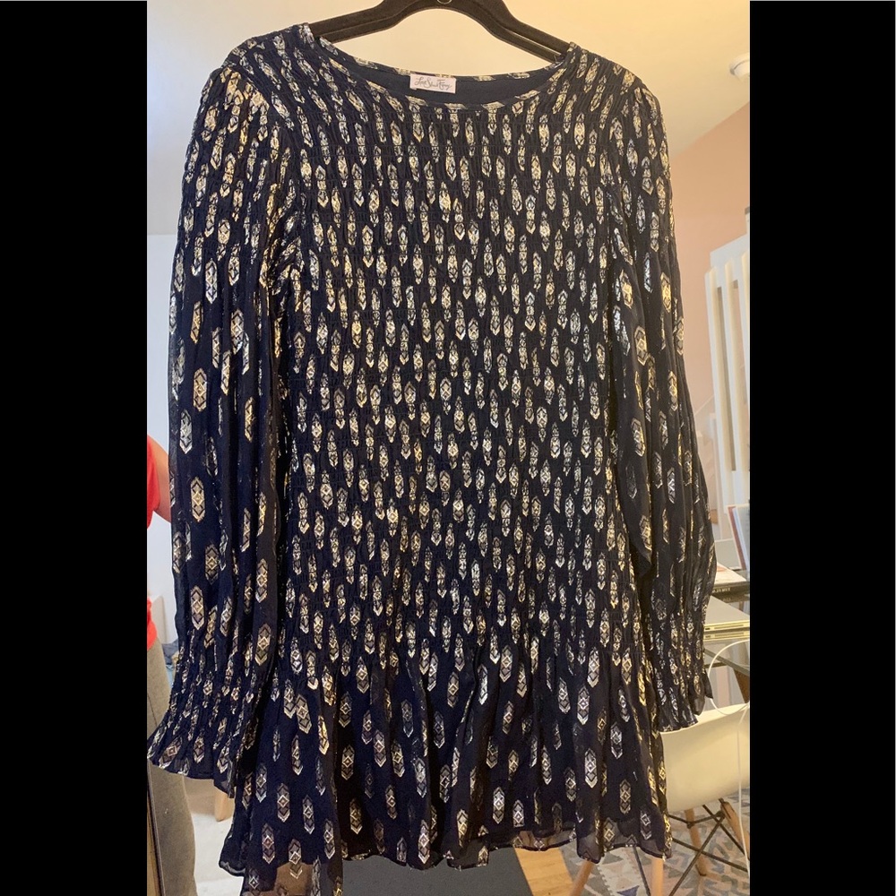 Loveshackfancy Lng sleeve dress w/ gold embroidery